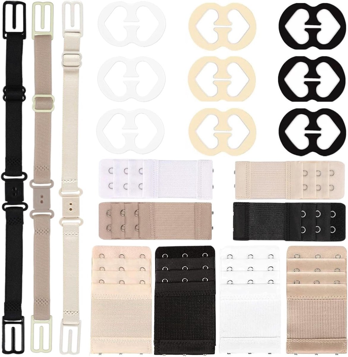 Pack van 20 Beha Extenders met 2 en 3 Haakjes, Beha Bandjes voor Dagelijks Gebruik, Diverse Combinaties en Antislip Sluiting voor Vrouwen en Meisjes