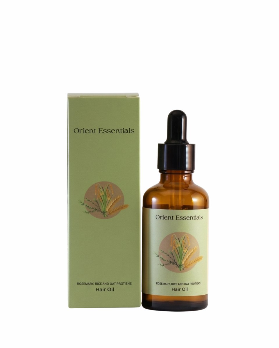 Orient Essentials Rozemarijn haarolie met een dermaroller- Rozemarijn olie voor in het haar -Haarolie tegen haaruitval en voor sterke haargroei met rozemarijn- en rijstextract- Hair oil vegan - Haargroei serum 50ml