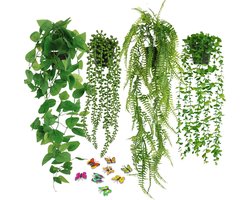 Set van 4 Kunstplanten met Potten, Hangende Nepplanten voor Binnen en Buiten, Ideaal voor Wanddecoratie en Kantoorruimte
