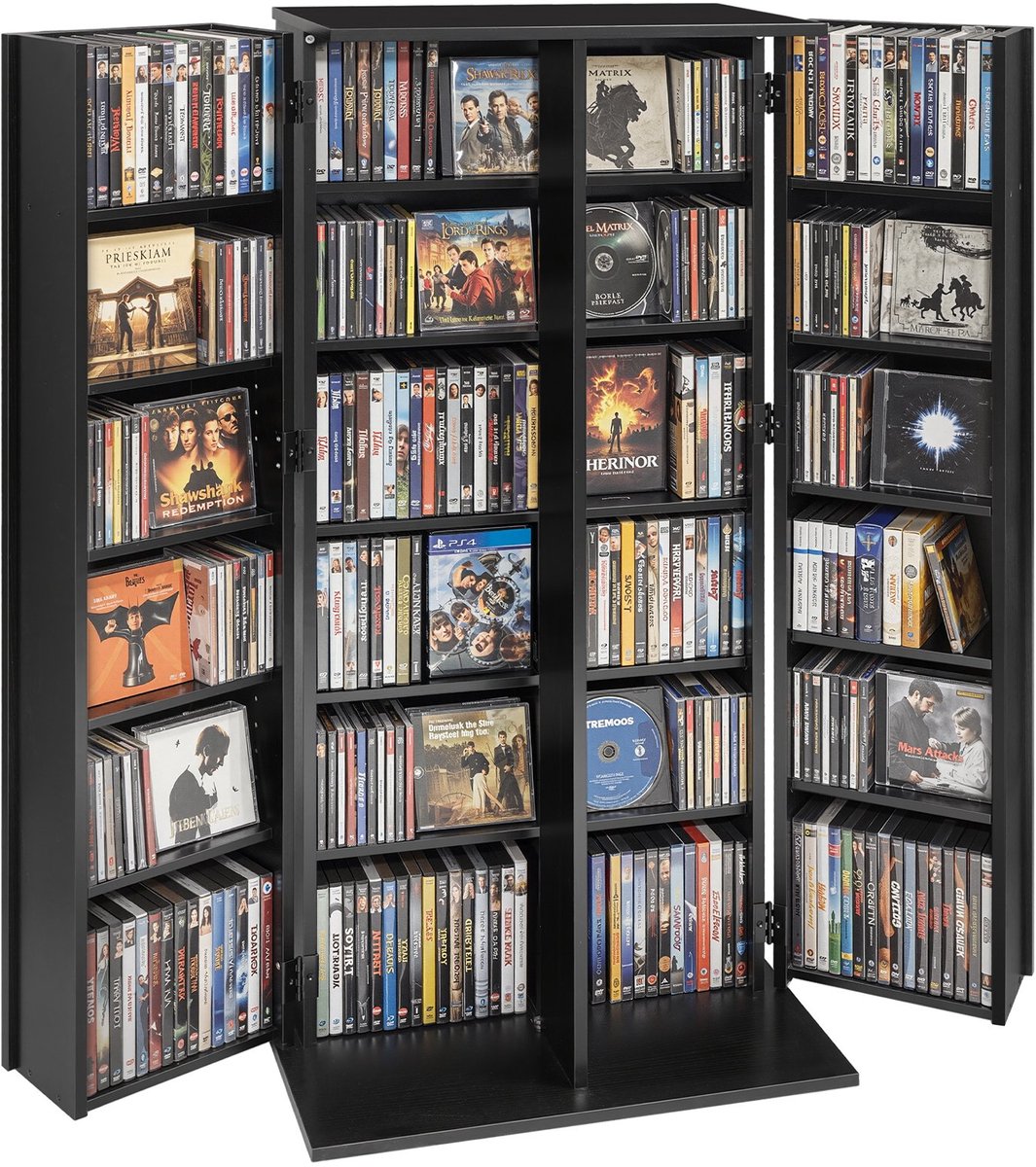 CD- en DVD-kast - Vrijstaande Mediakast/Mediarek - 24 Vakken - 61 x 36,8 x 127 cm - Ruimtebesparend - Voor cd's, dvd's, games en boeken - Zwart