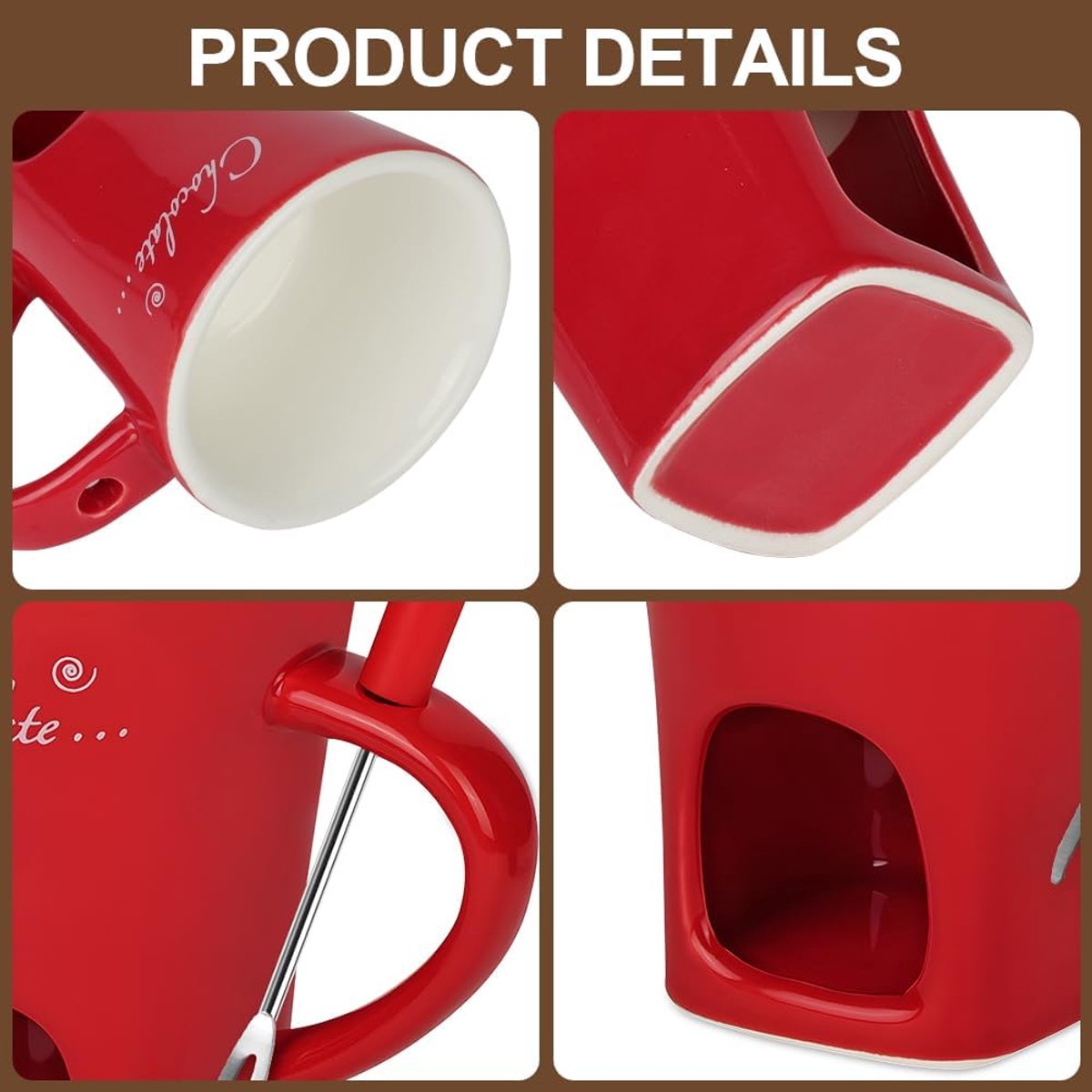 Chocolade Fondue Set Keramiek - Perfect Smelten & Warmhouden - Kaarsverwarming - Inclusief Vork - Compact 130ml - Voor Dessert Fruit Kaas - Mini Fonduepot Chocoladebeker — cadeau in Kookcadeaus - foto 6