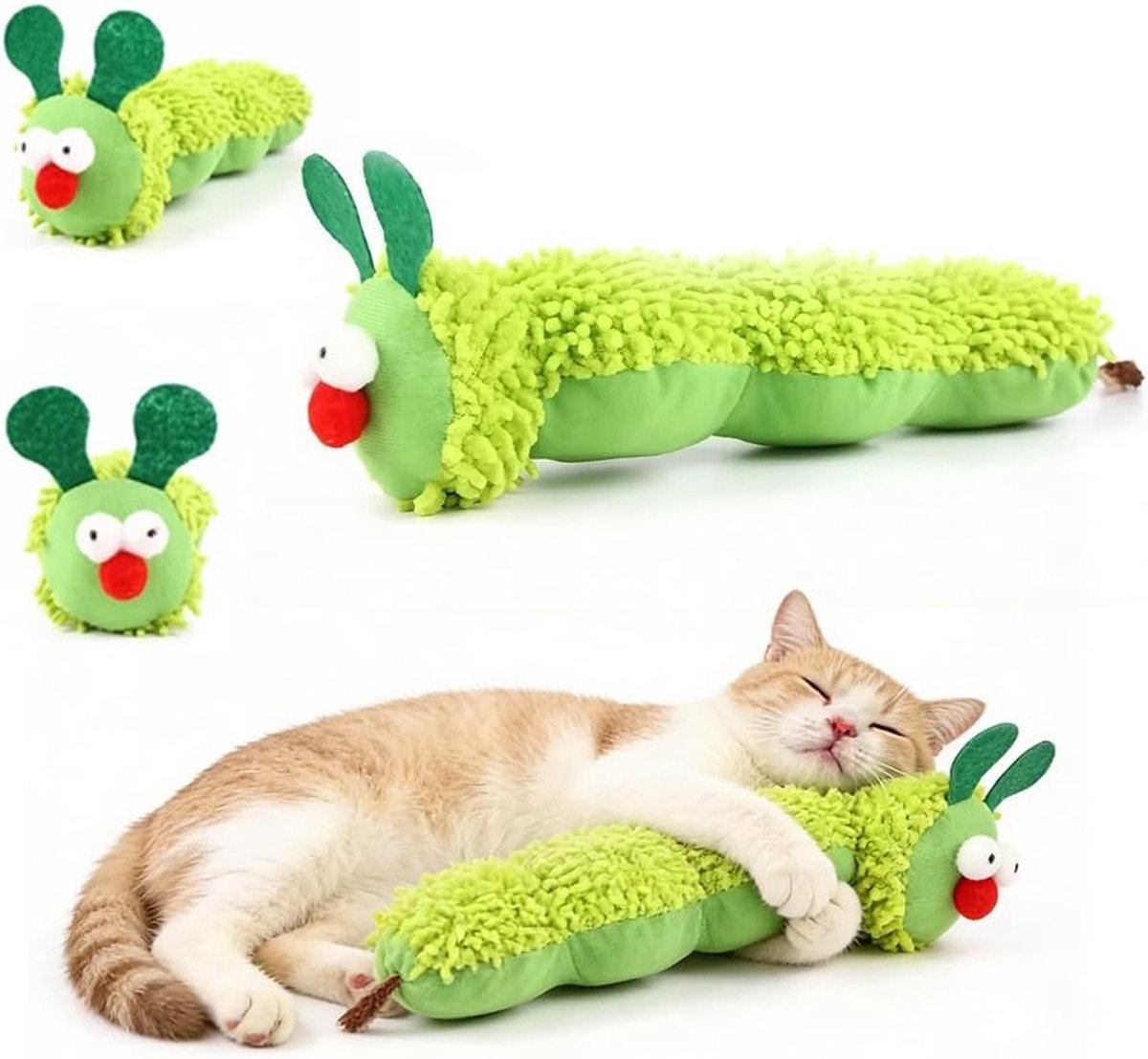 Kattenspeelgoed Rups - Kattenkruid speeltjes - Interactief Spel - Bevordert Tandhygiëne - 3 stuks - Groen