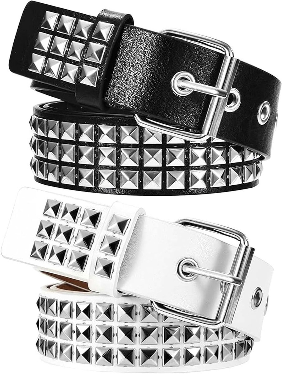Punk Riem met Nieten voor Vrouwen - Verstelbare Gothic Hip Hop Riem voor Rok en Rollenspel, Zwart en Wit, 110cm x 3.8cm