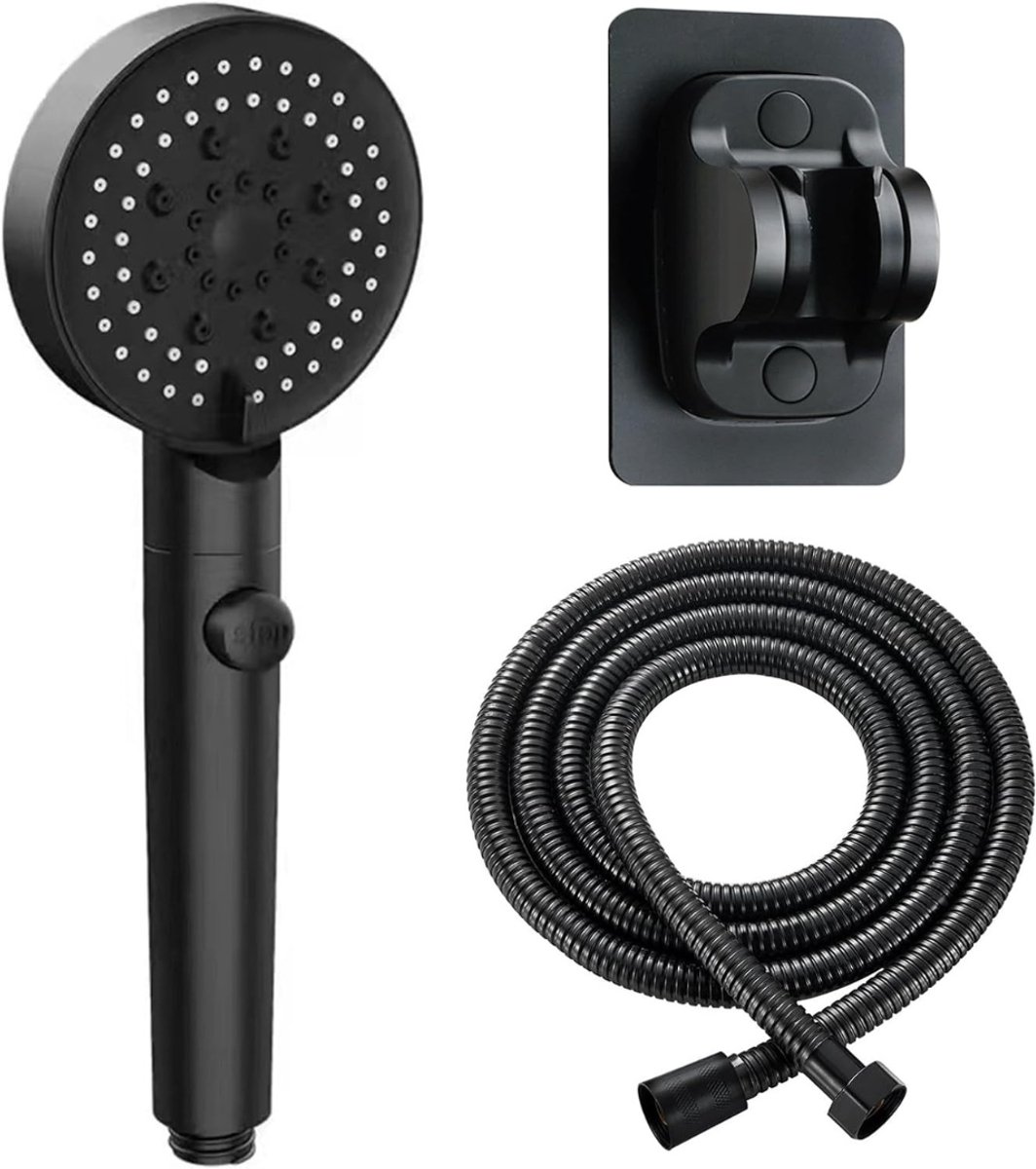 VIN® Douchekop met Slang En Wandhouder – Complete Doucheset - Waterbesparende douchekop - 5 Sproeistanden - Handdouche - Regendouche - Inclusief Douchekophouder - Zwart