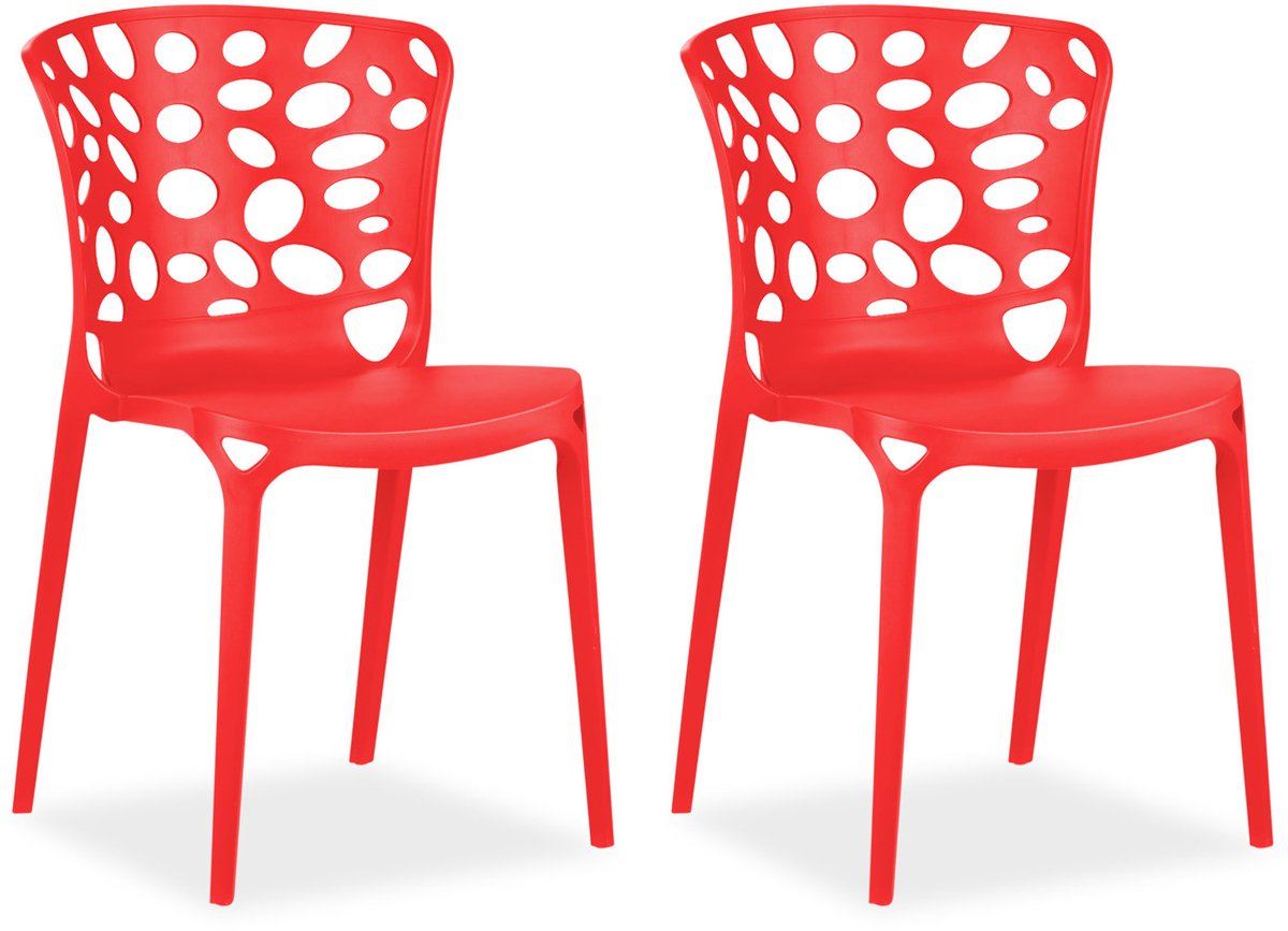 Homestyle4u Tuinstoelen - Set van 2 - Stapelstoelen - Kunststof - Rood