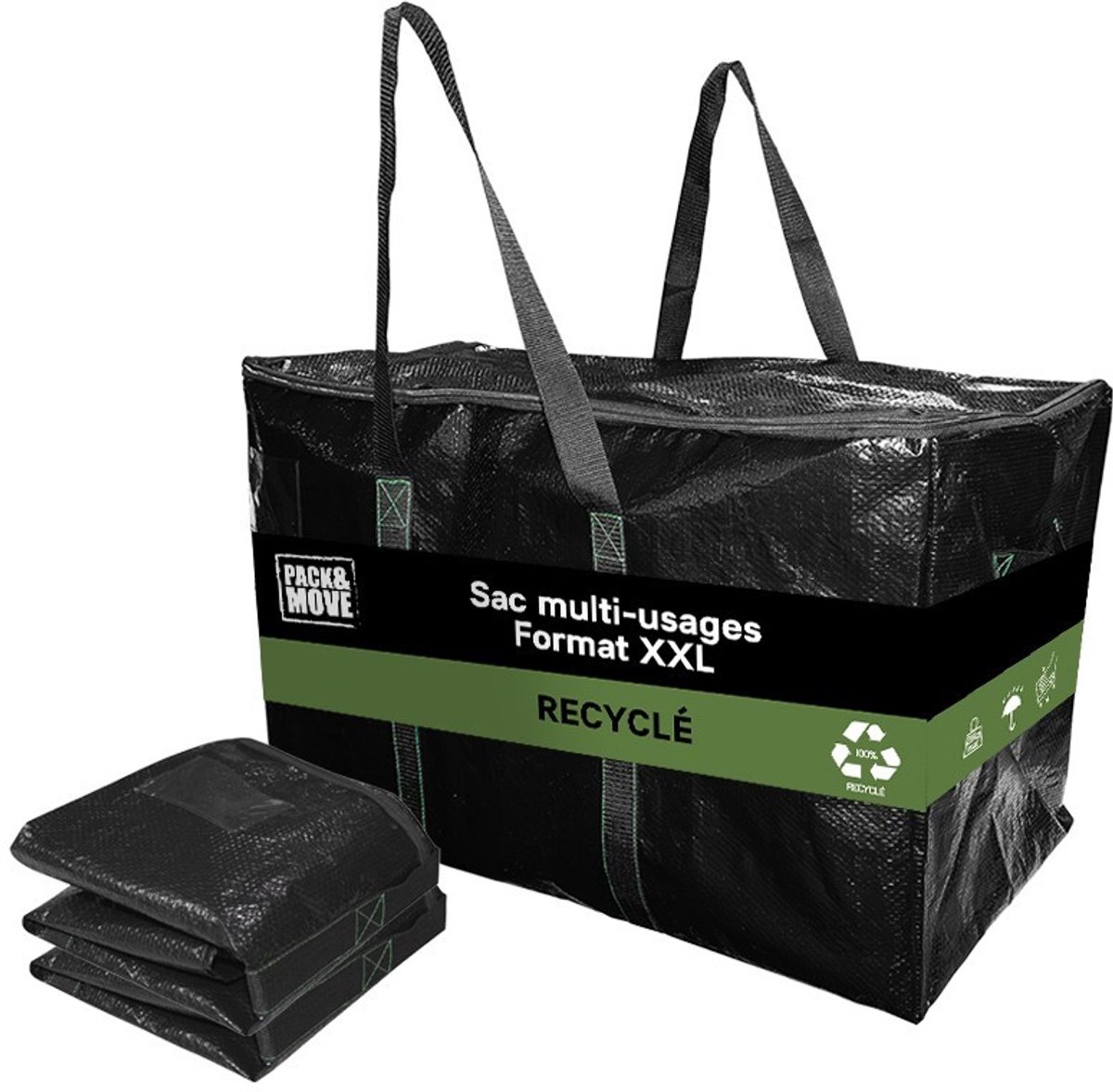 Pack and Move - Set 2 Grote Verhuistassen Gerecycled - Opberging en Transport Ultra Sterk - Herbruikbaar - Stevige Handgrepen - 100L