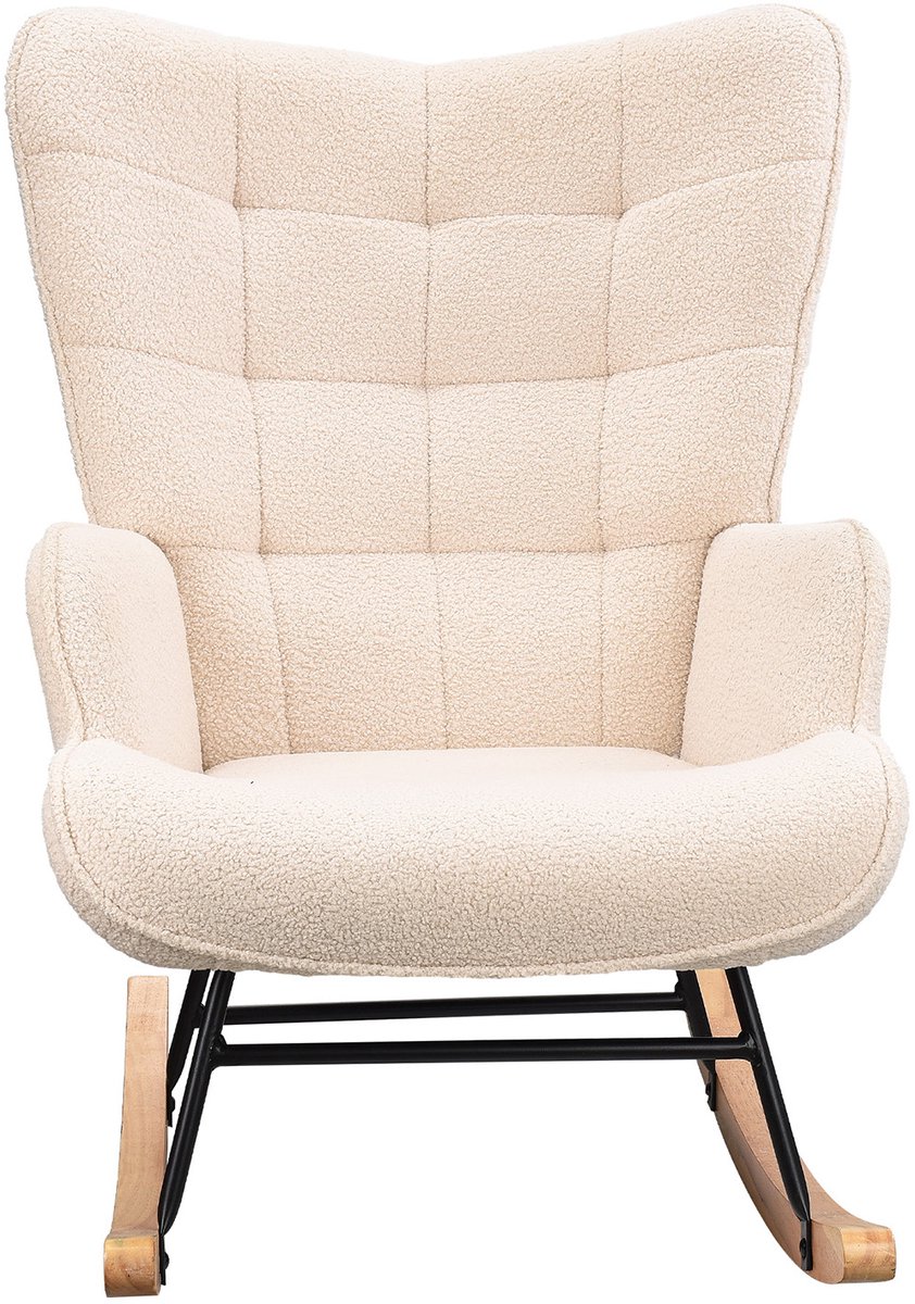 JAQZY Schommelstoel - Fauteuil - Woonkamer - Slaapkamer - Loungehoek - 68 x 75 x 92 cm - Modern Ontwerp - teddy-stof - Beige