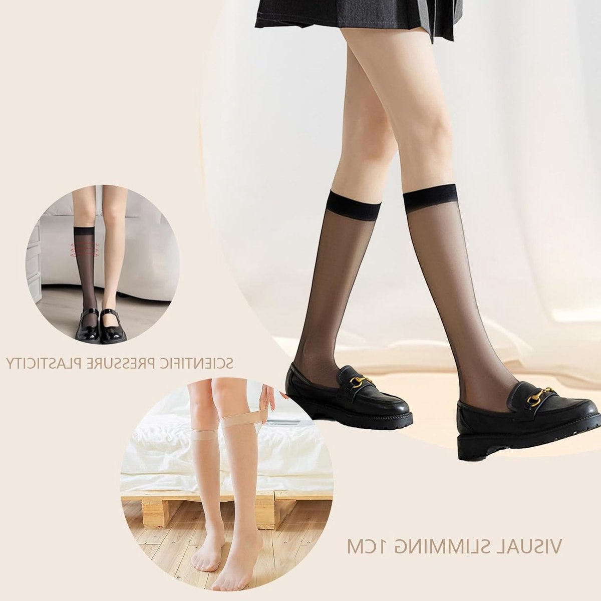 6 Paar Dames Kousen, Hoge Elasticiteit, Transparante Panty, Effen Kleur, Comfortabele Sokken voor Vrouwen en Meisjes