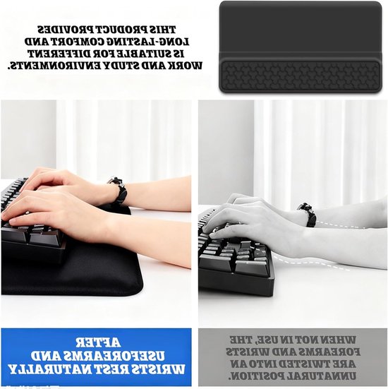 Ergonomische 3-delige set met polssteun voor toetsenbord, muismat en muis van traagschuim - Antislip, Comfortabel voor Kantoor en Thuisgebruik, Zwart — afbeelding 2
