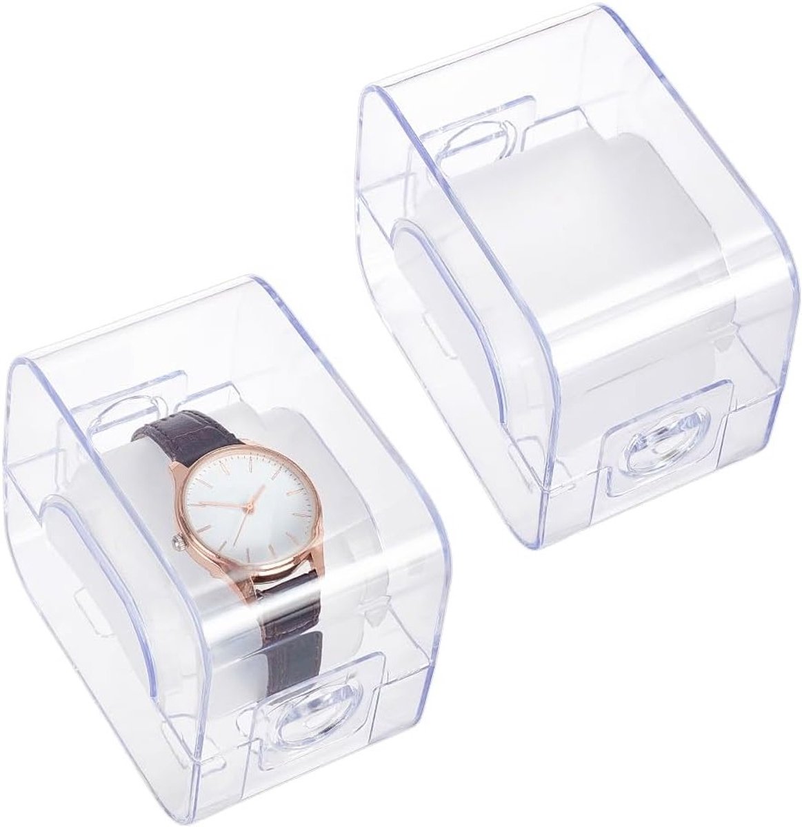 Set van 2 Transparante Acrylaat Horlogehouders - Praktische Horloge Stand en Opbergdoos voor Heren en Dames, Ideaal voor Thuis en Reizen, 9 x 5.8 x 8 cm