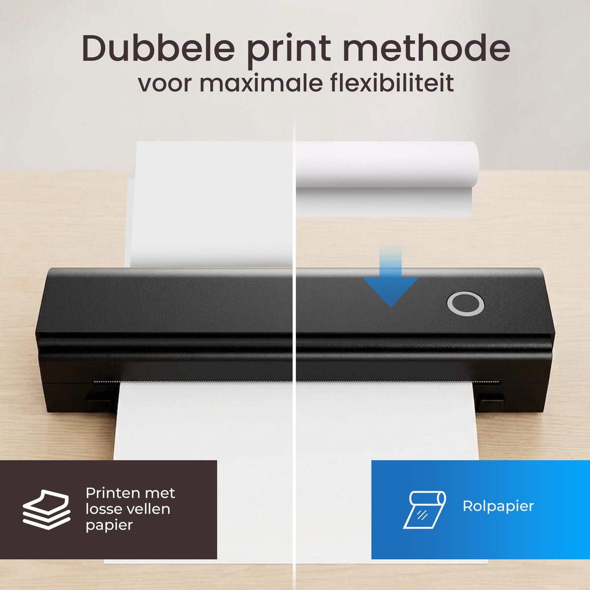 Dynabright Draadloze Thermische Printer - USB/USB-C - Pocket Printer voor Smartphone - Incl 2 rollen Papier - Draagbare Mini Printer voor Mobiel, Tablet en Laptop – A4 / US Letter - Thuis / School / Onderweg - Bluetooth — afbeelding 5
