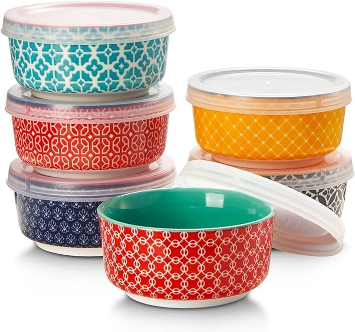 Dipschalen van porselein 176 ml dessertkommen set van 6 met deksel stapelbare kom voor saus snack dessert tapas crème brûlée schaaltjes meerkleurig vaatwasser- en magnetronbestendig.