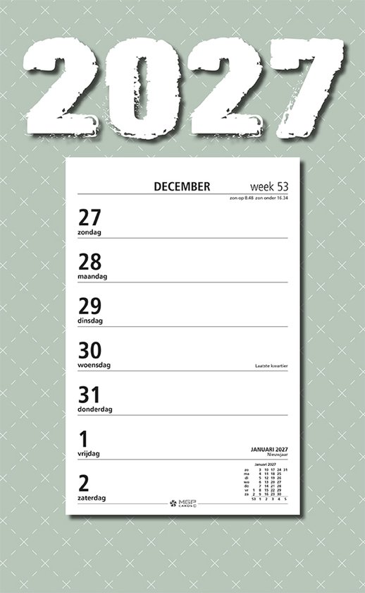 MGPcards - Week Scheurkalender 2027 - Week begint op zondag - 21 x 34 cm - Groen