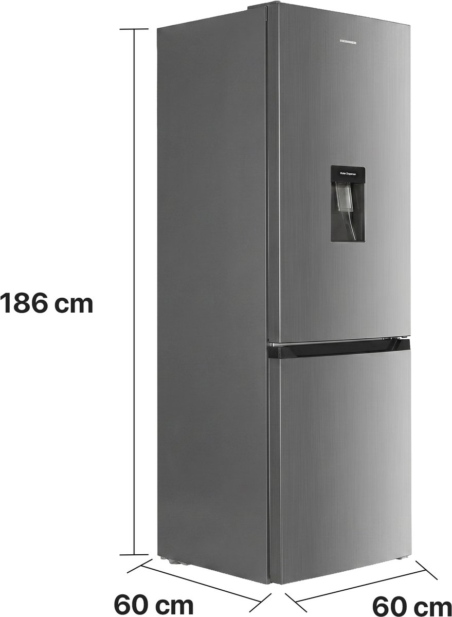 Heinner HCNF-HM291XWDE++ Koel-vriescombinatie met Waterdispenser – 291 L – Total No Frost – Elektronische Temperatuurregeling – Zilver – 5 Jaar Garantie — afbeelding 3