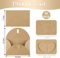 Productspecificaties en afmetingen van de bruine enveloppen van 10,5 bij 12,2 cm, 60 stuks.