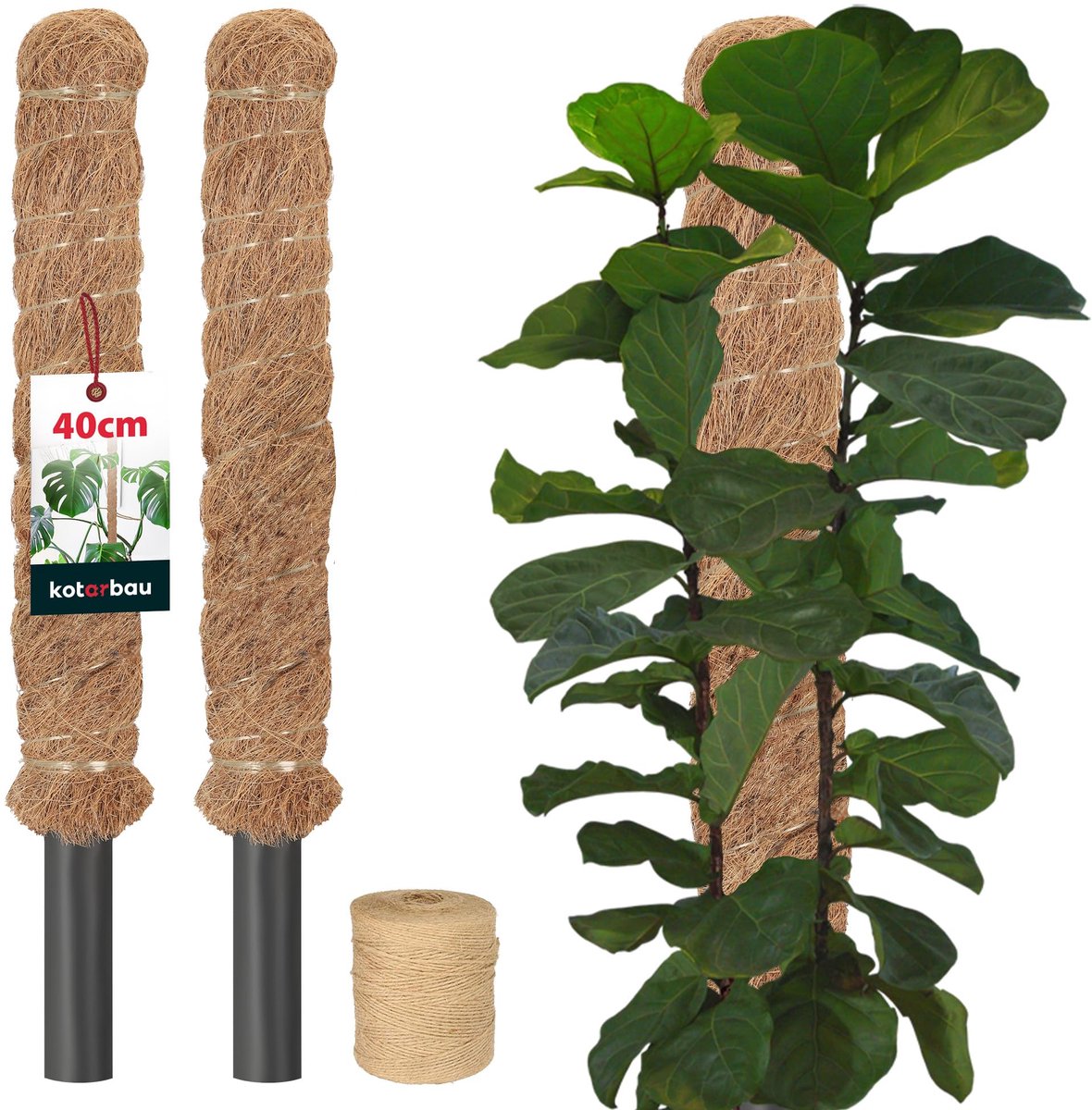 KOTARBAU® 2 st Kokosstok, Plantenstok, ⌀ 2,5 x 40 cm, Kokosstaaf, Klimhulp Monstera, Bruin, Kokosvezel, Klimhulp, Plantenstaaf, Kokosstok voor Monstera, Kokosstaaf voor Klimplanten