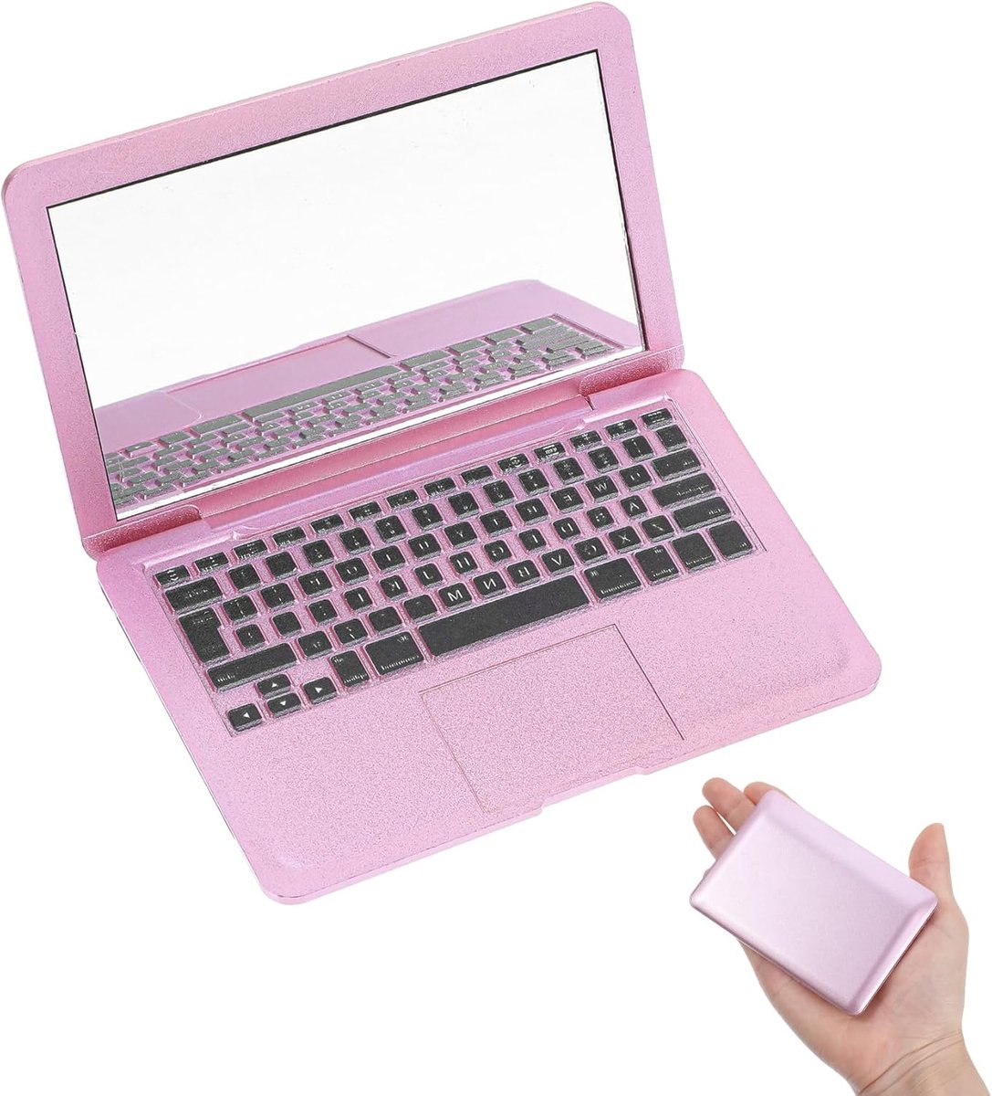 Mini spiegel - laptop zakspiegel - opvouwbare draagbare make-up spiegel - reis make-up spiegel - compacte lichte spiegel - roze - poppenhuis decoratie - kattenspeelgoed