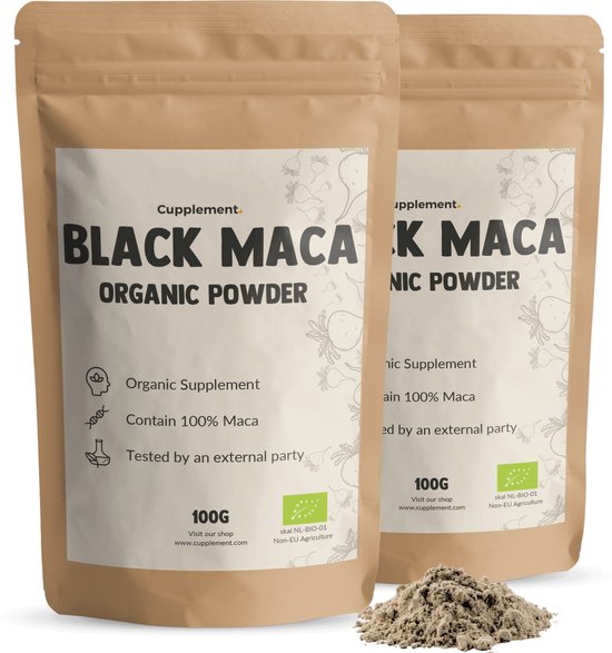 Cupplement Zwarte Maca Poeder Biologisch Combideal 2x 100 gram - Testosteron - Black maca - Vegan - Zonder toevoegingen - Lab getest - 33 dagen voorraad per zakje -