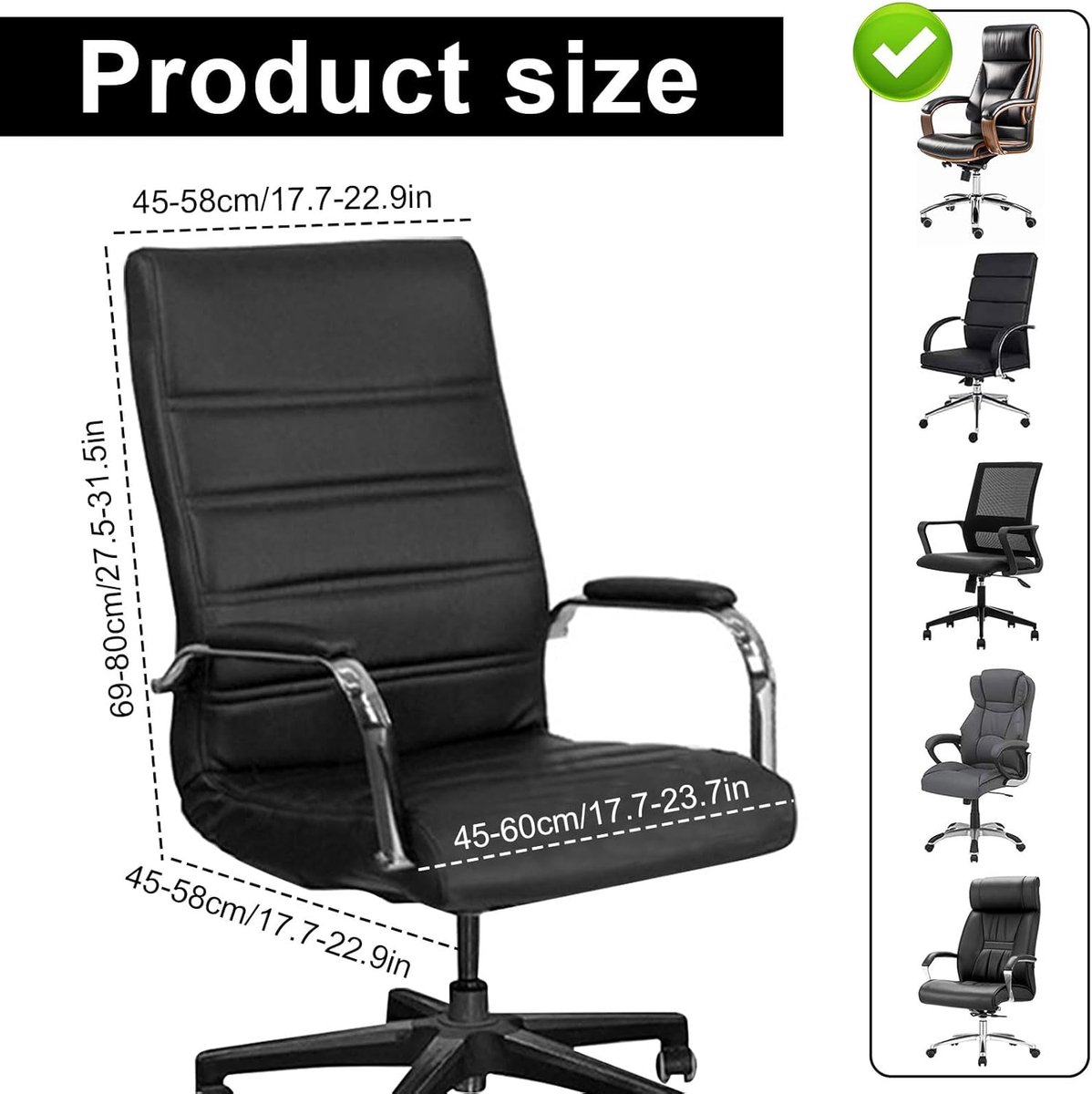 Office Chair Cover met Armleuningen - Hoogwaardige Elastische Bescherming voor Gaming en Kantoorstoelen - Zwart - XL – foto 4