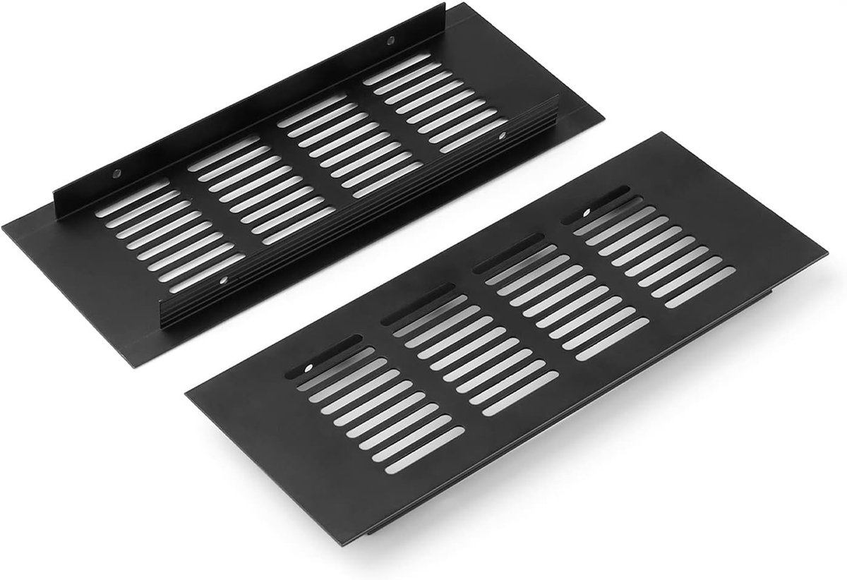 Ronte - Ventilatierooster Meubel - 20x8 cm - Zwart - 2 Stuks - Praktisch en Handig - Voor 