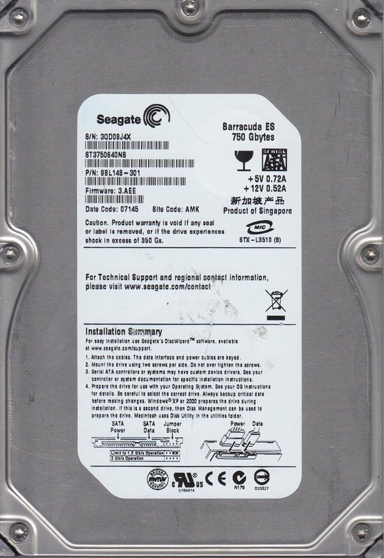 Interne Harde Schijf - Opslag Medium - Data Opslag - Mechanische HDD - 750 GB - Zilver — afbeelding 2