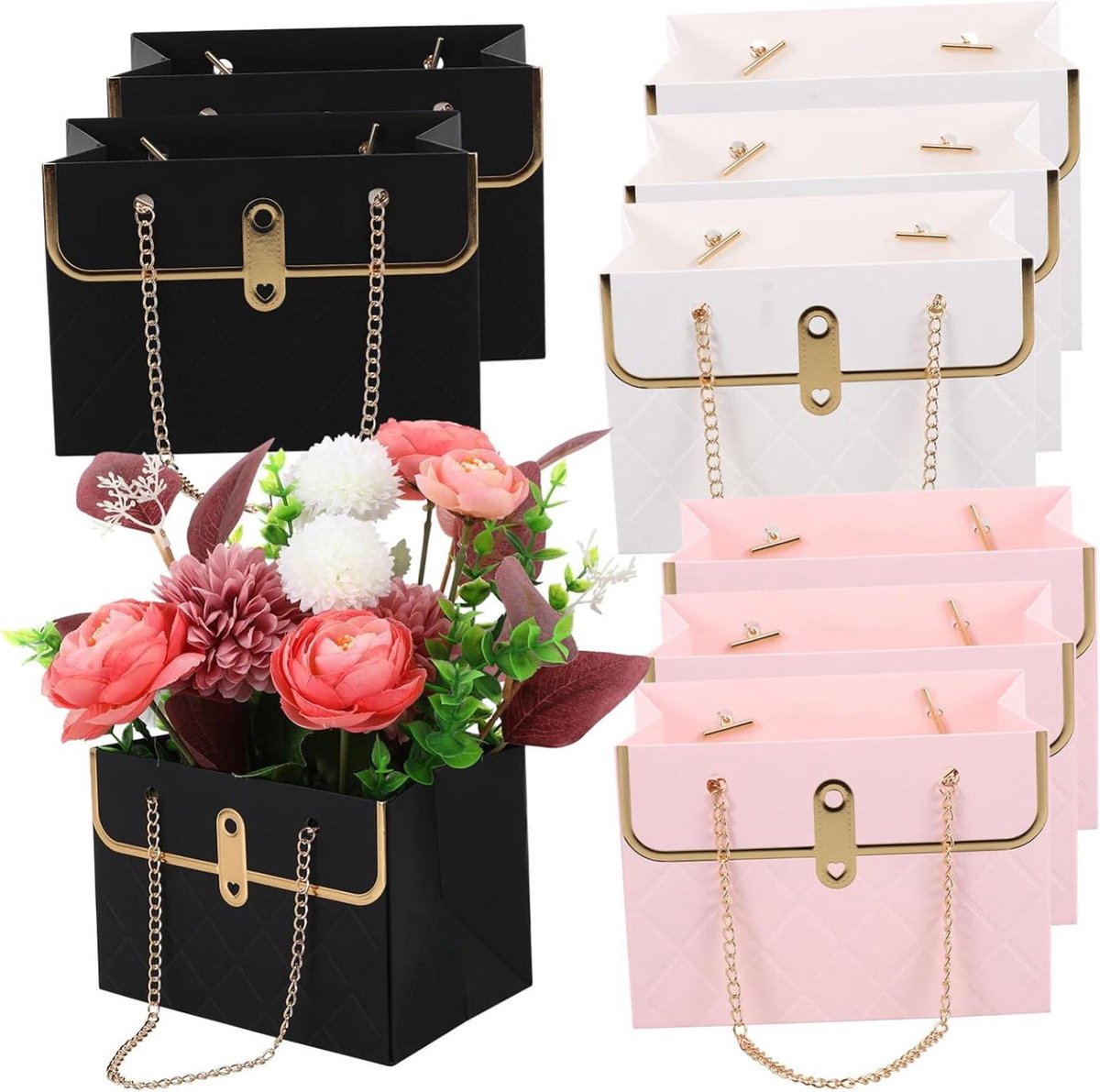 Papieren Bloementas - Bloemstukken Dozen - Bloemen Presenteren - Met Handvatten - 9 Stuks - Multicolour