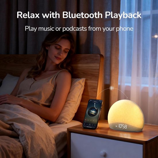 Wekker met Zonsopgang Simulatie, Lichttherapie, FM Radio en Bluetooth Speaker — afbeelding 3