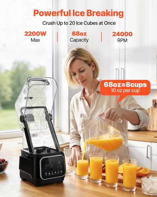Blender Smoothie Maker - Staande Mixer 2L - 2200W Krachtige Motor - IJscrusher - Zelfreinigend - Instelbare Snelheid - 6 Programma's - Zwart van Blender — afbeelding 2