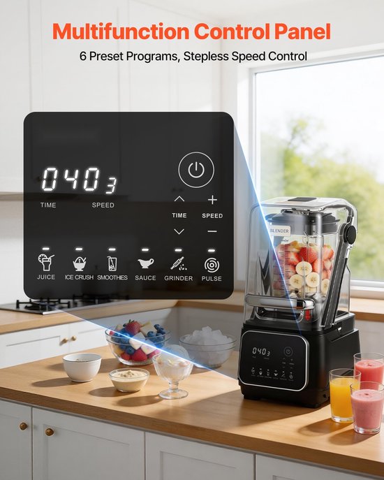 Blender Smoothie Maker - Staande Mixer 2L - 2200W Krachtige Motor - IJscrusher - Zelfreinigend - Instelbare Snelheid - 6 Programma's - Zwart van Blender — afbeelding 3