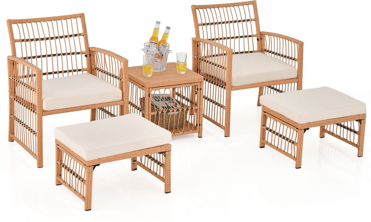 Balkonset 2 personen - Tuinset - Bistroset - Mix van Natuur - Weerbestendig - 5 delig - Tuintafel en 2 stoelen - 2 personen - Metaal