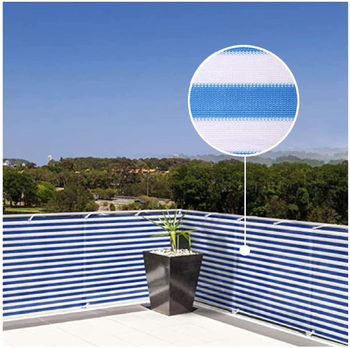 Balkon Privacy Scherm - Zonnebranddoek Tuindoek - Privacy Creëren - Ademend Materiaal - 180 GSM - Blauw Wit Gestreept