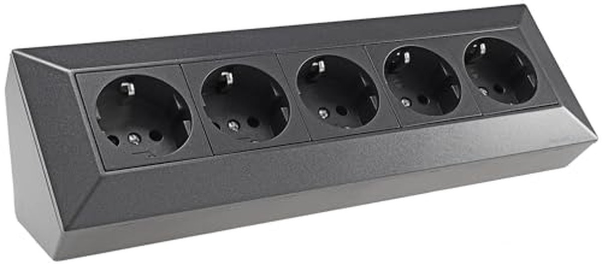 Hoekcontactdoos 5-voudig voor Keuken en Werkplaats – 230V, 90° Hoekmontage, Opbouwcontactdoos Grijs