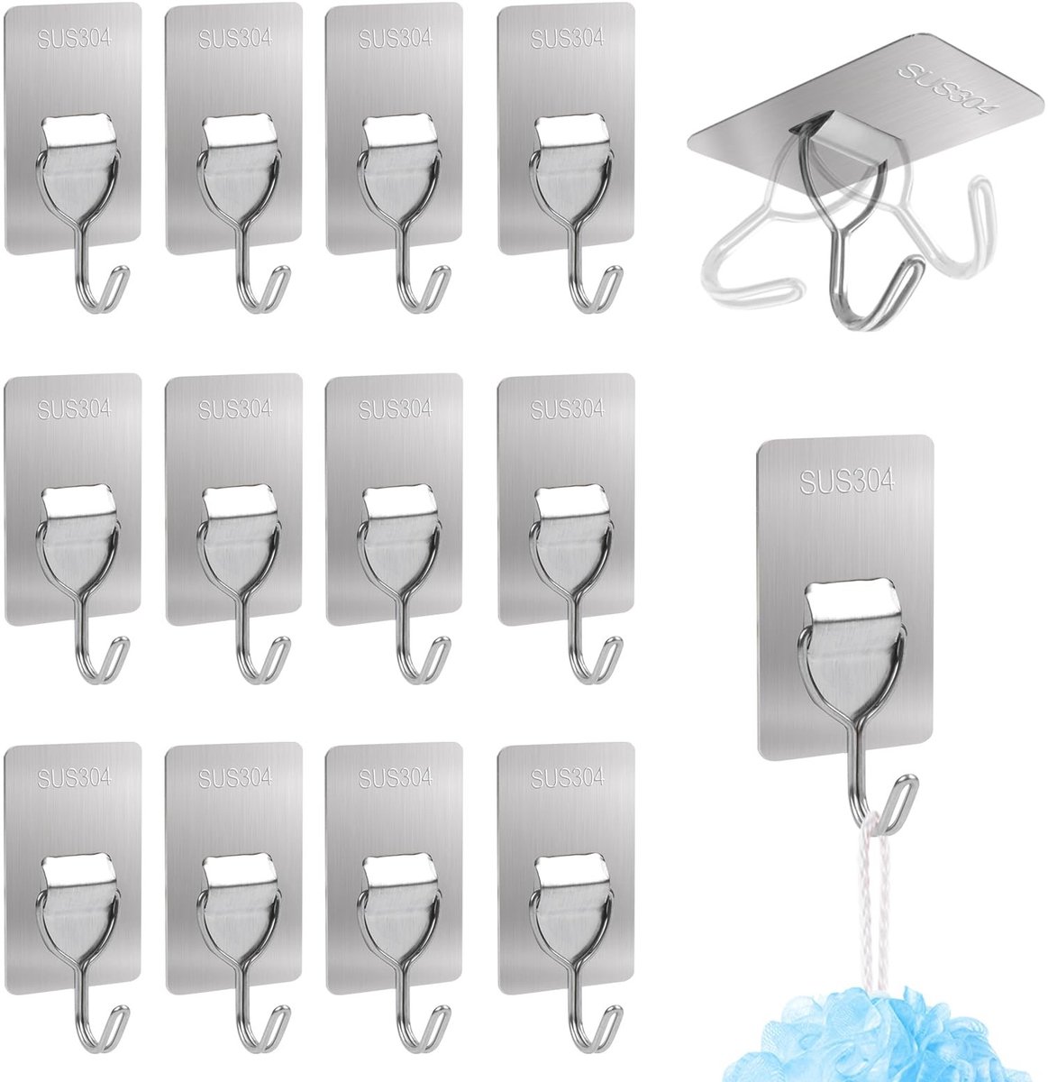 MTTproducts- Haak Extra Sterk - Wandhaak - Zelfklevend - Roestvrij Staal - Set van 12 - Voor Keuken/Badkamer/Office