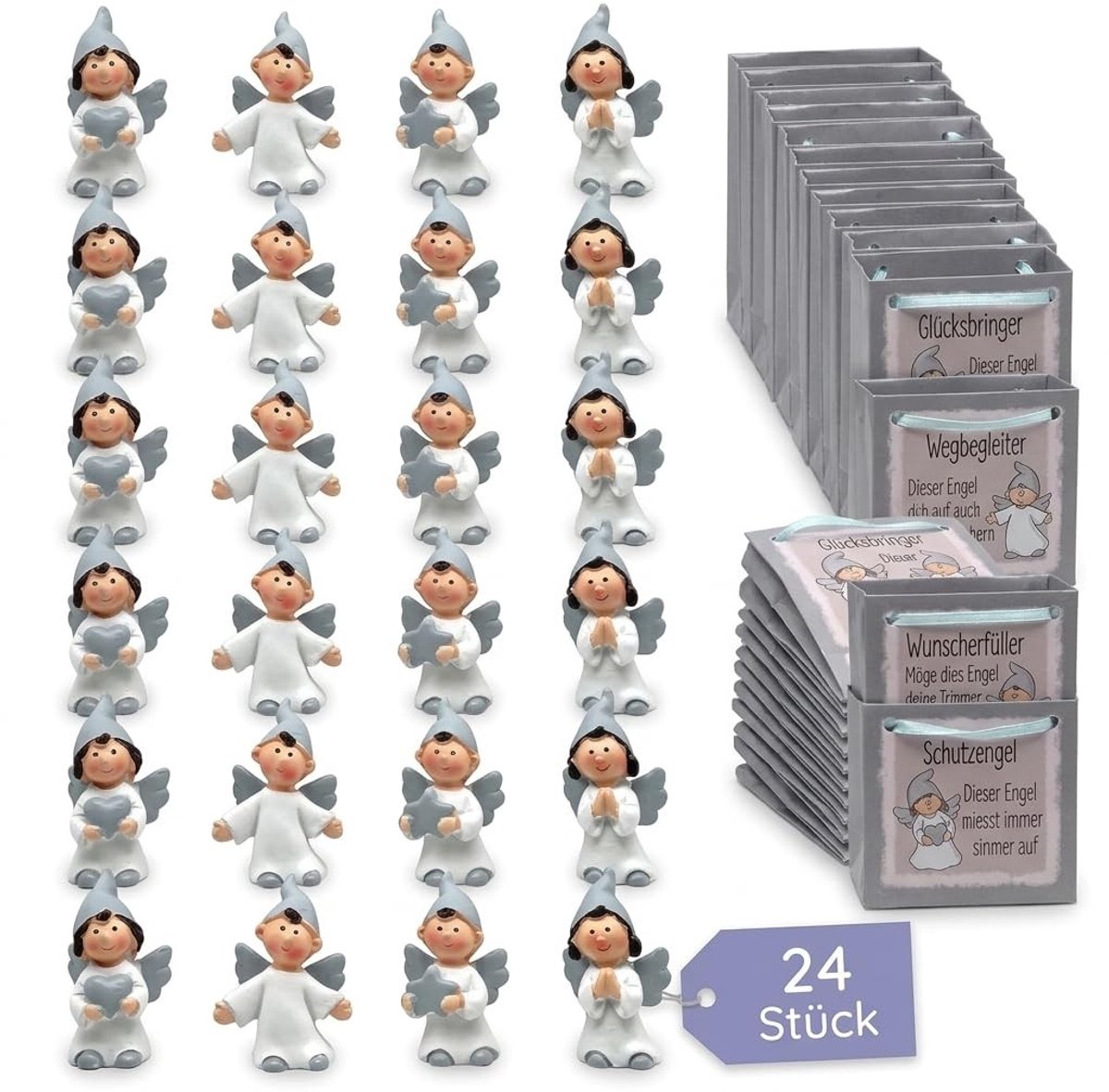 NTH products- Beschermengel Set van 24 Stuks - Geluksbrengers - Raamhanger - Handbeschilderd - Geschenkzakje - Hemelse Bescherming - Engel
