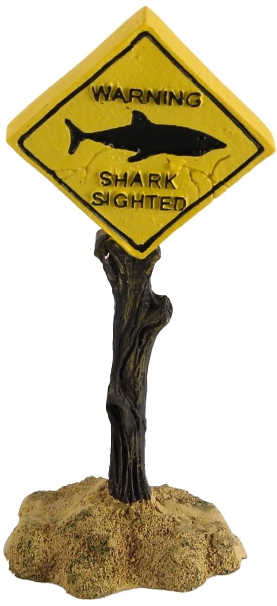 MTTproducts- Aquariumornament Harsdecoratie - Cartoon Haaien Waarschuwingsbord - Garnalenschuilplaats - Verzwaarde Basis - Stabiel en Leuk Element - Aquariumdecoratie