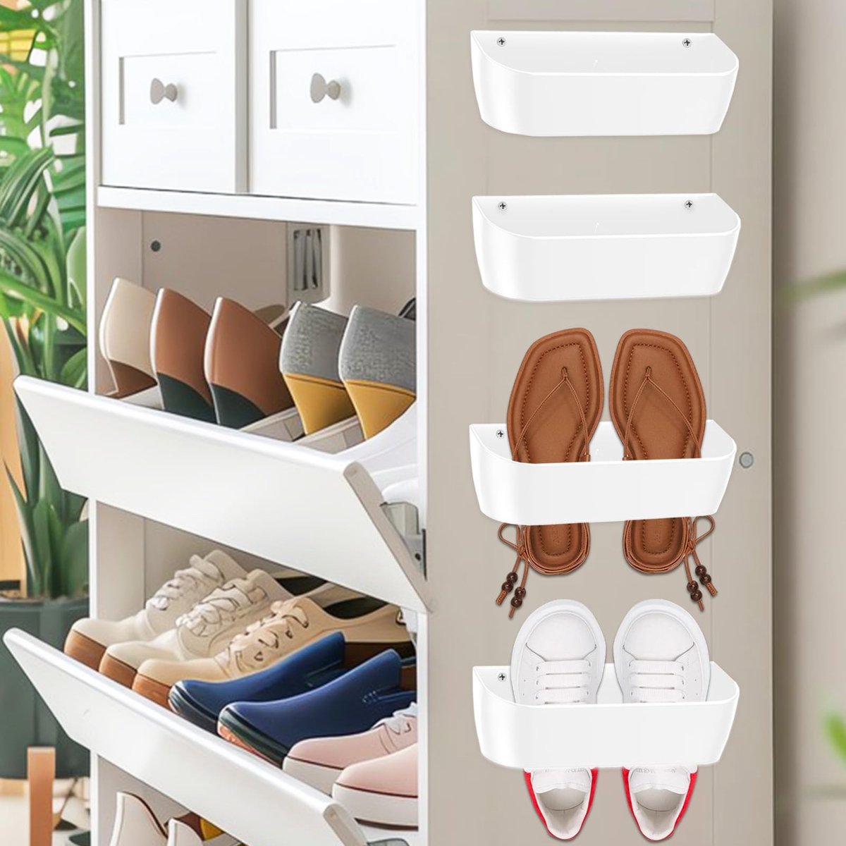 MTTproducts- Schoenenhouder multifunctioneel - Schoenenrek wand - Schoenen organizer - Opbergruimte voor slippers/sandalen - Geschikt voor camper/badkamer - Hoogwaardige ABS materialen.