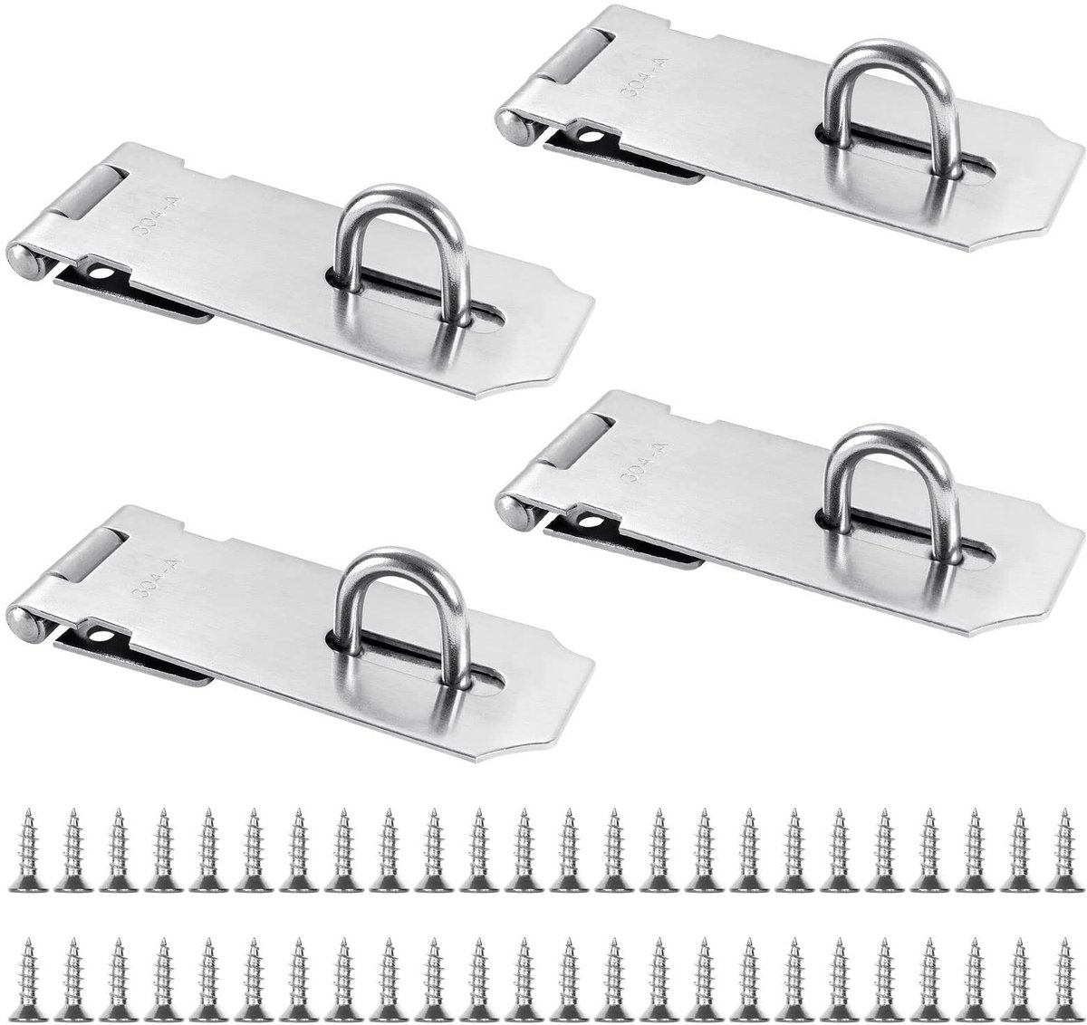 MTTproducts- Hangslot 4 Stuks - Roestvrij Staal - Vergrendeling voor Tuindeuren - Inclusief 36 Schroeven - Duurzaam en Schokbestendig - Eenvoudige Installatie - Deurslot