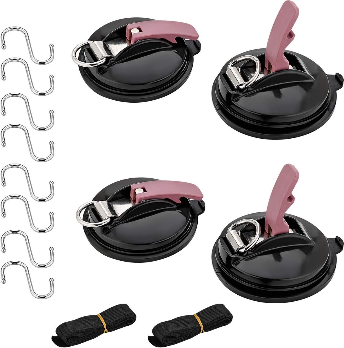 MTTproducts- Zuignappen Set van 4 - Max. 22 kg - Voor Zonneklep/Zonnezeil - D-ring/S-haak - Eenvoudige Installatie - Geschikt voor Kampeerders - Zuignapset