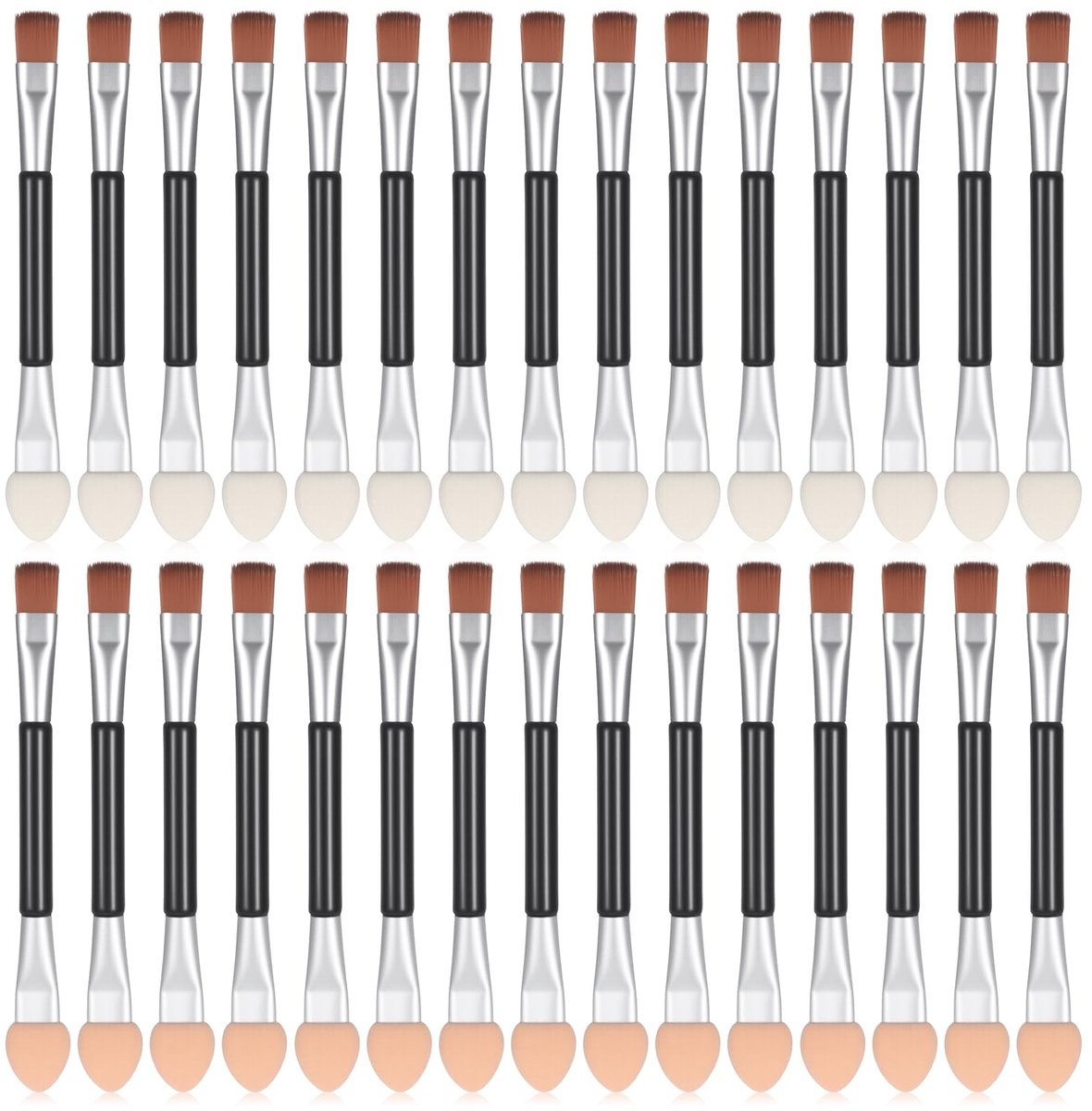 MTTproducts- Oogschaduwkwasten Set - 30 Dubbelzijdige Applicators - Make-upkwasten - Sponskop - Zwart - Hoogwaardige Materialen - Make-up Applicator