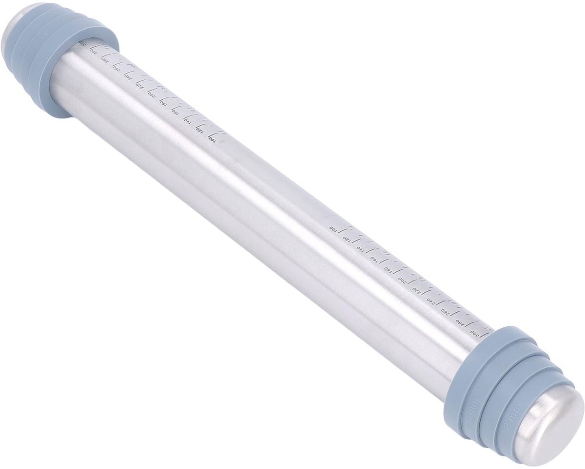 MTTproducts- Deegroller Roestvrij Staal - Antislip Siliconen Ringen - Keukenroller - Bakgereedschap - 42x5,5cm - Lichtgewicht 425g