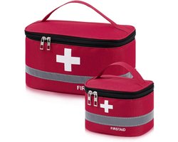 EHBO-tas leeg - 2 stuks (groot + klein) - waterdichte Oxford EHBO-organizer - voor thuis, reizen, kamperen, auto en kantoor - rode EHBO-doos