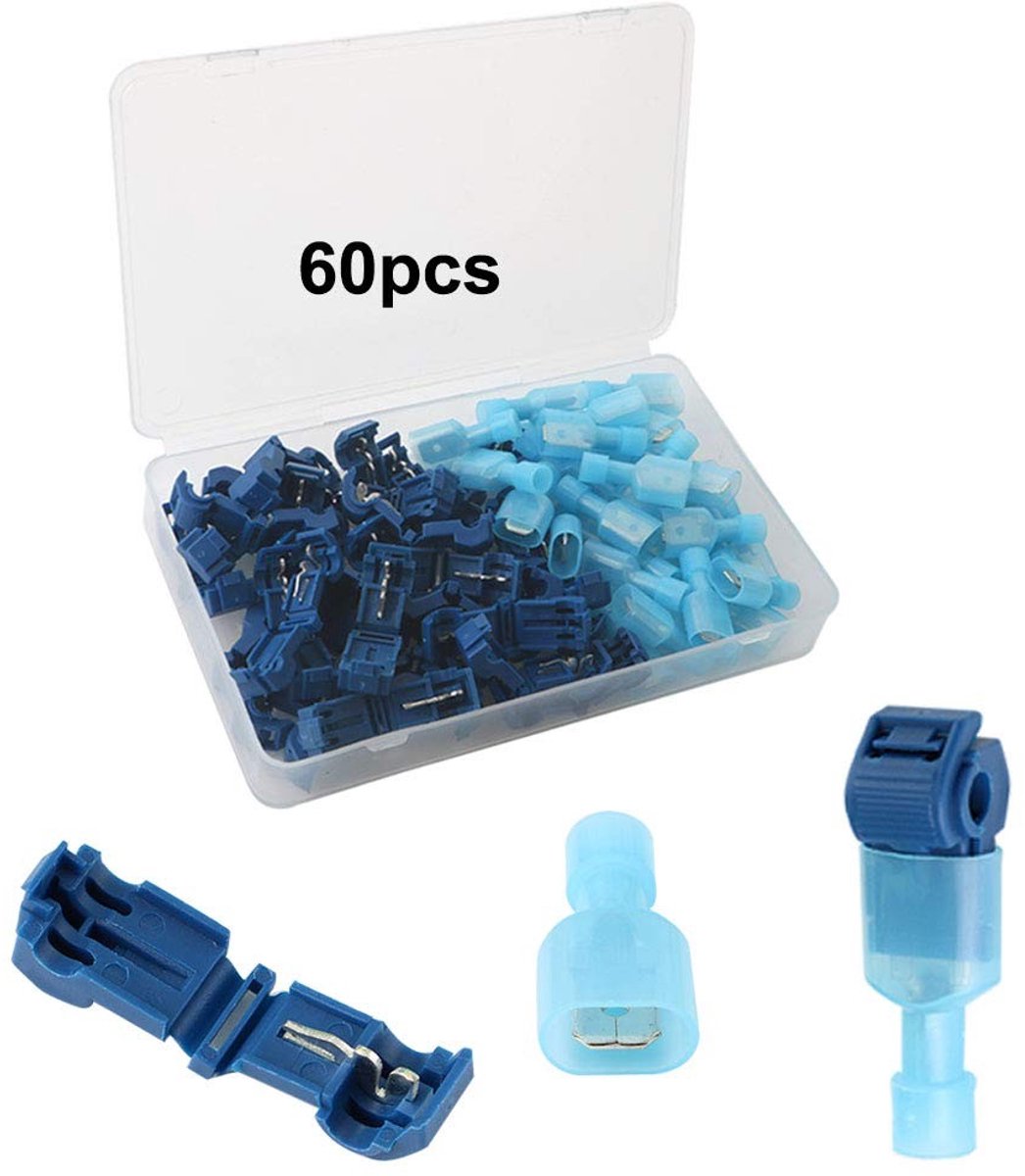Cosensi - T-Tap Draadconnectoren - Elektrische Verbinding - Volledig Geïsoleerd - Blauw - Mannelijke Spade Connectoren - Geschikt voor Diverse Toep...