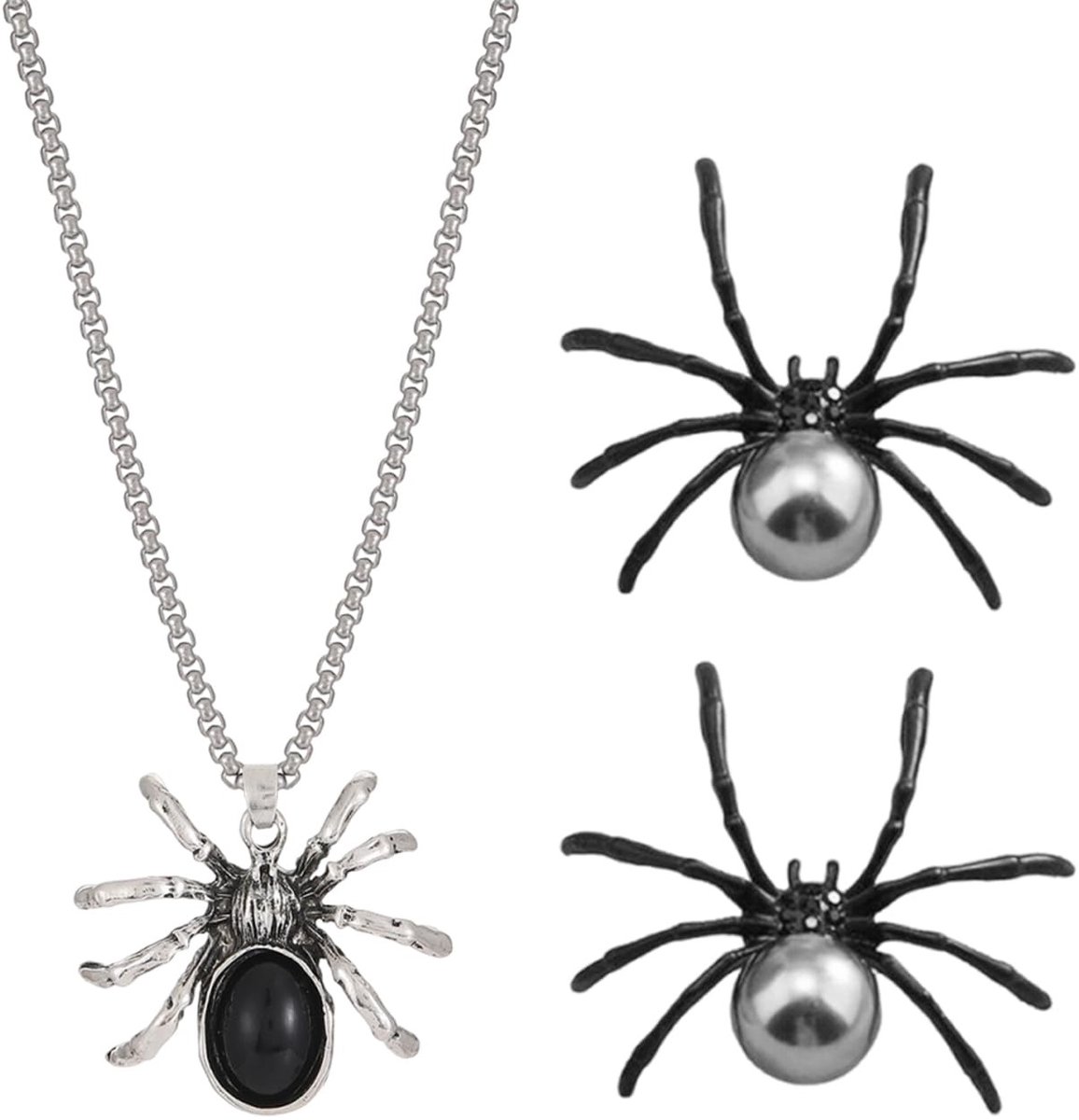 Cosensi- Spinnenoorbellen - Spinnenhalsketting - Retro sieraden - Gothic sieraden - Creatieve sieraden - Zwart, legering, 1 paar - Sieradenset