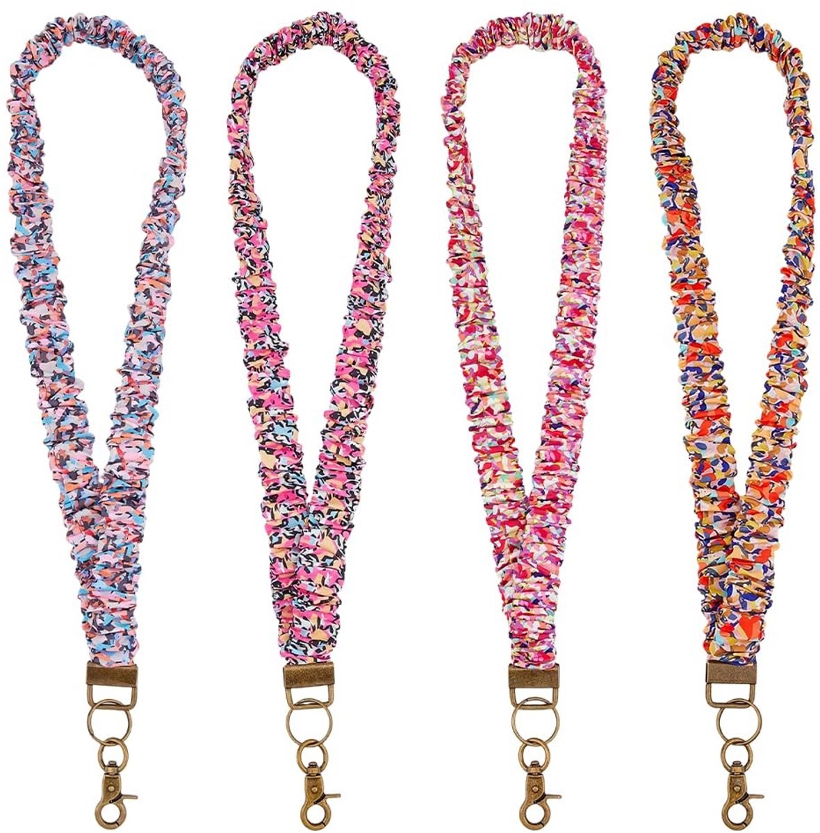 Cosensi- Lanyards 4 Stuks - Rekbaar Koord - Polyester - Bloemendesign - ID-kaart/Halskoord - Lichtgewicht/Duurzaam - Nekkoord