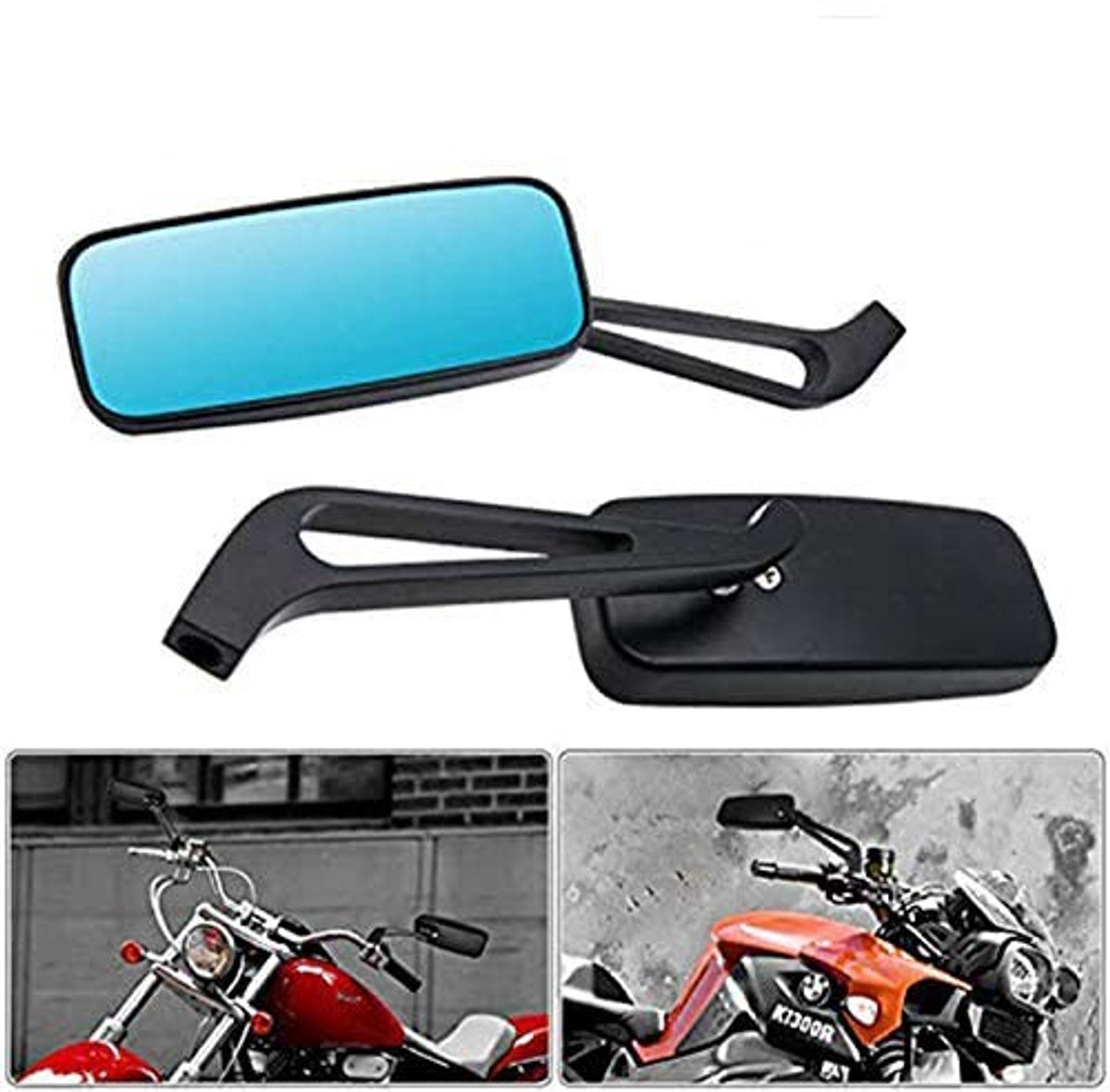 Cosensi- Stuurspiegel Universeel - Achteruitkijkspiegel - Motorfiets Spiegels - Rechthoekig - 8mm/10mm - Zwart - 12cm x 4.8cm - Motorfiets Spiegel