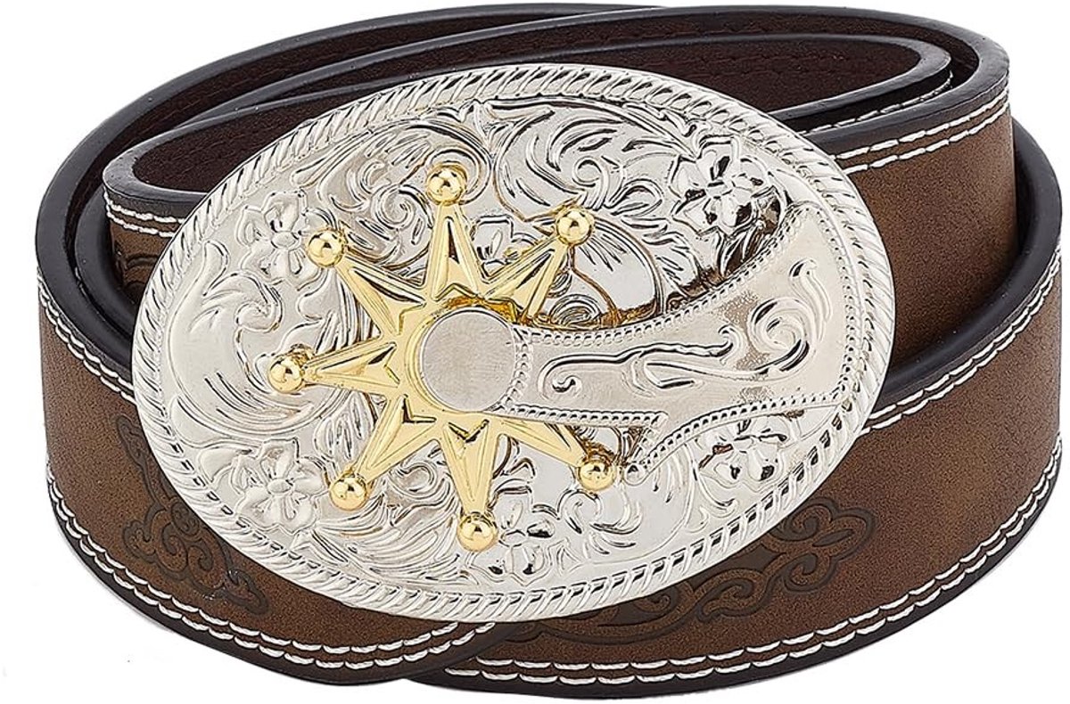 Cosensi- Cowboyriem Gegraveerde Gesp - PU Lederen Riem - Vintage Riem - 113 cm Lang - 3,75 cm Breed - Geschikt voor Dames/Heren
