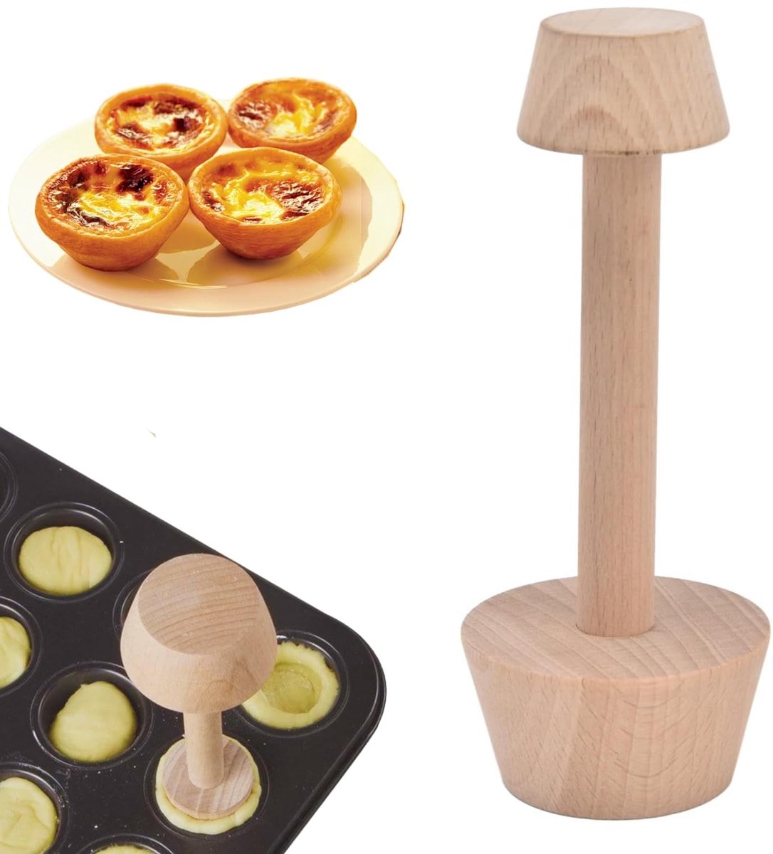 Cosensi- Eiertaartjes Tamper Dubbelzijdig - Houten Deegstamper - Voor Mini Muffins/Cupcakes - Herbruikbaar Gereedschap - Lichtgewicht en Draagbaar - Veilig Composietmateriaal