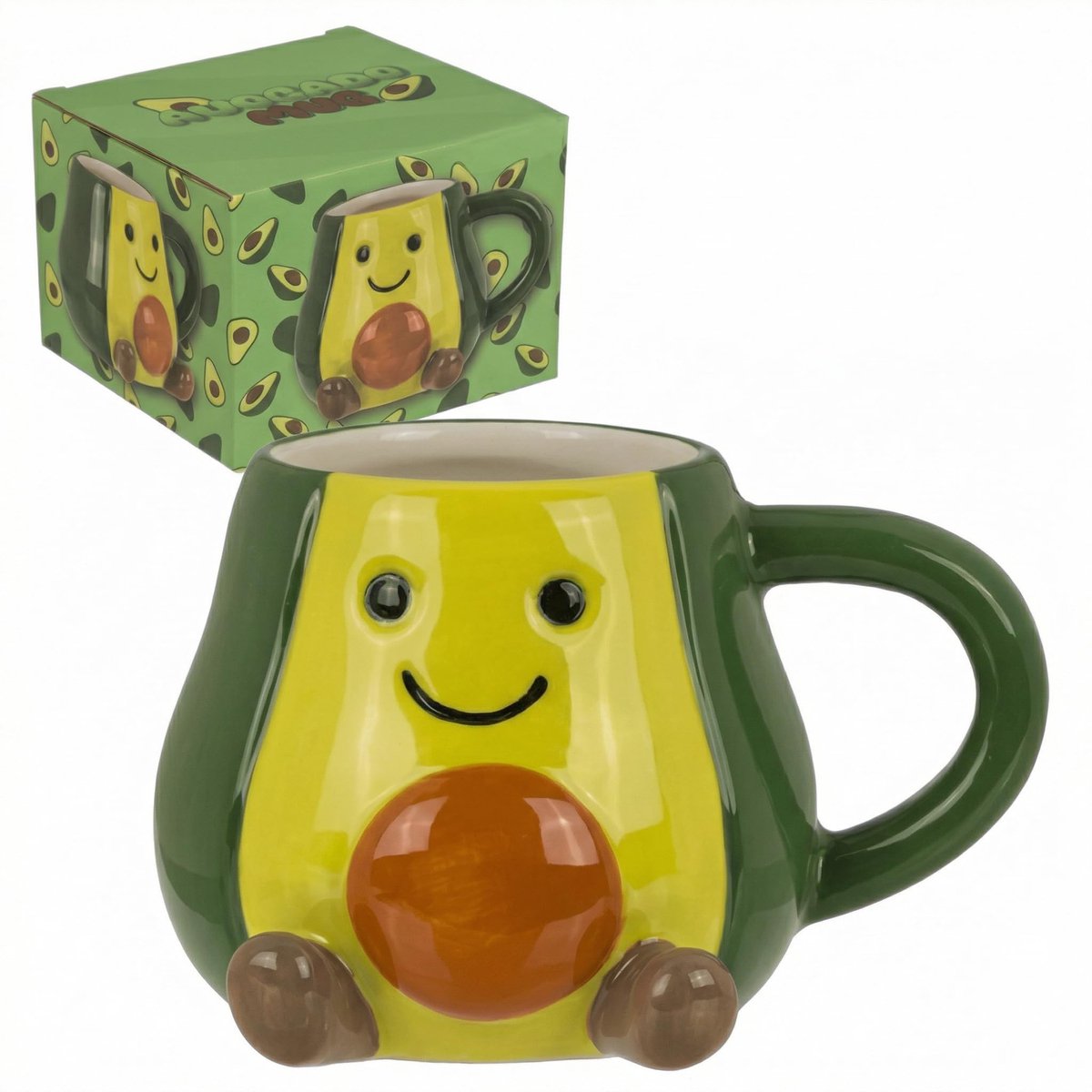Cosensi- Dolomietbeker 370 ml - Kawaii 3D-reliëf - Geglazuurd - Stabiel - Voor koffie/thee/cacao - Vriendelijk gezicht - Mok