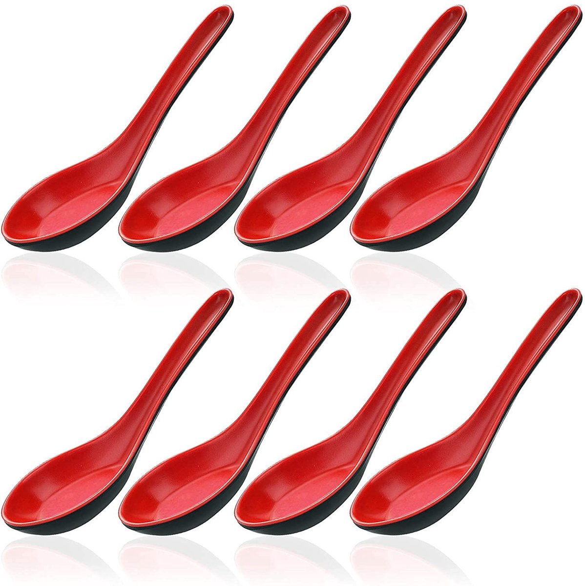 Cosensi- Soeplepels 8 Stuks - Kunststof - Modern Design - Rood/Zwart - Hittebestendig tot 100 °C - Duurzaam en Vaatwasmachinebestendig - Lepel