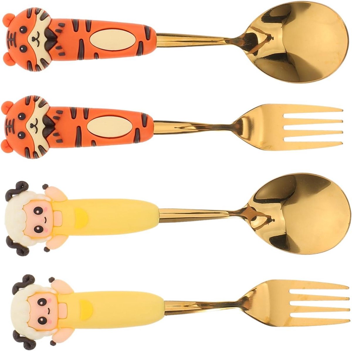 Kinderbestek Set - Lepels Vorken - Kindvriendelijk Eten - Roestvrij Staal - 4 Delig - Goud